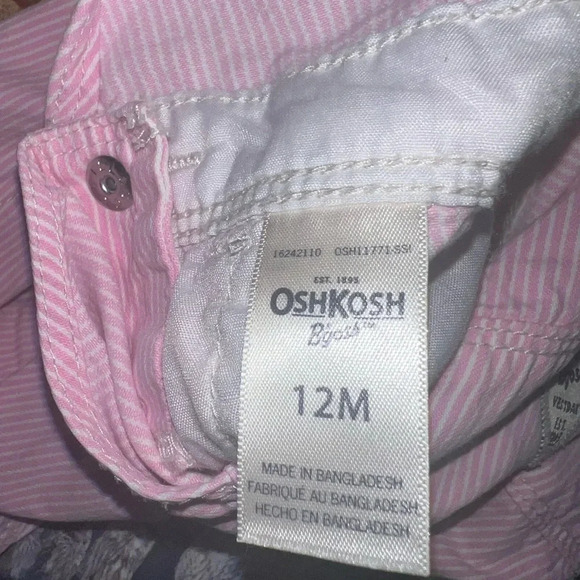 Oshkosh b’gosh pink stripe heart patch overalls sz 12m - Picture 3 of 3